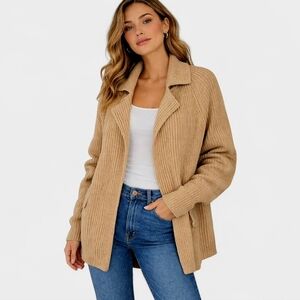 GAP Ribbed Thick Knit Cotton Cardigan Sweater Vintage 1990s. Tan. Size Med